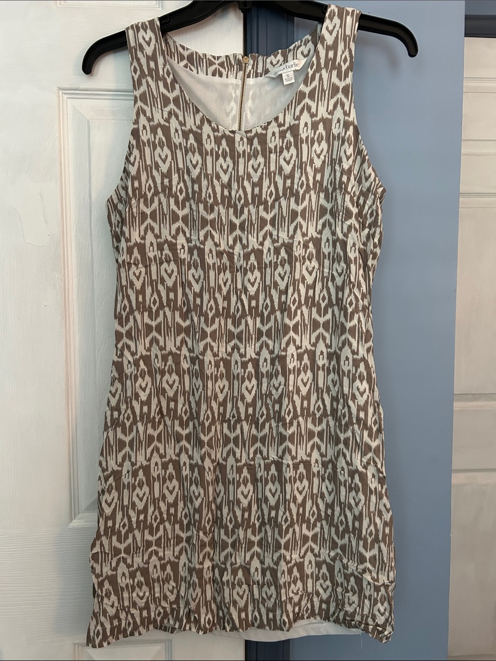 Charming Charlie Taupe and Off-White dress. Thin silky like fabric